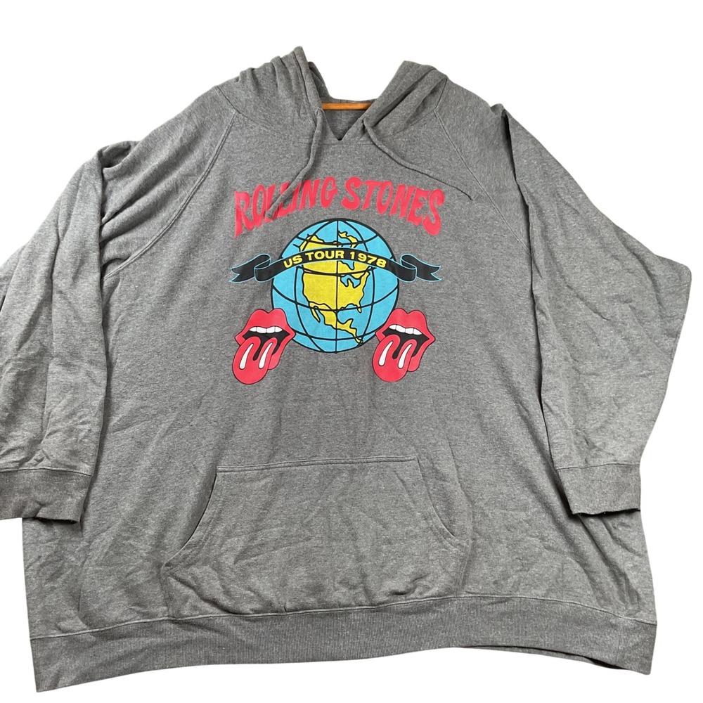 Rolling Stones Hoodie Womens 6 Gray US Tour 1978 Graphic Pullover Sweatshirt
